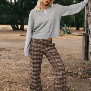 Emiroki Straight Leg Pants Brown Check