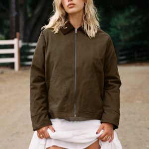 Livya Contrast Collar Utility Jacket Khaki