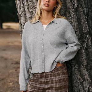 Nadyna Collared Cardigan Grey Marle