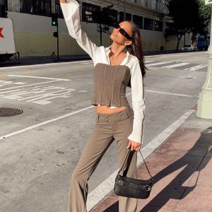 Motel Navida Trouser Pinstripe Brown