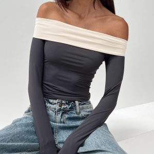 Machado Off The Shoulder Top Slate / Beige