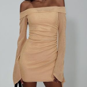 Villar Off The Shoulder Mini Dress Gold
