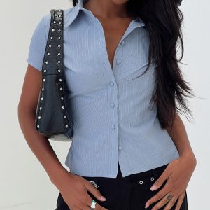 Lift Off Button Up Top Blue