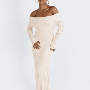 Lefler Off The Shoulder Maxi Dress Beige