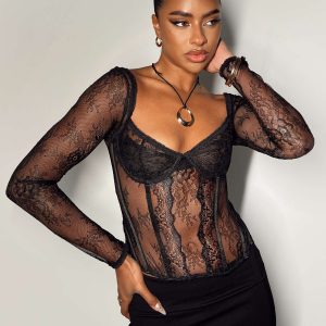 Some Like It Hot Long Sleeve Lace Corset Black