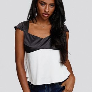 Think About It Cap Sleeve Top Black / White