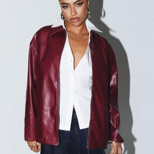 Activa Faux Leather Jacket Burgundy