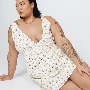 Nellie Mini Dress White / Yellow Floral Curve