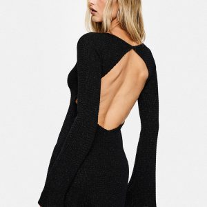Rhapsody Long Sleeve Knit Mini Dress Black