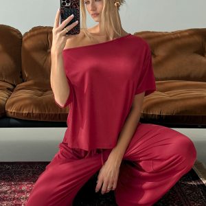 Cozy Hour Sleep Relaxed Pants Red