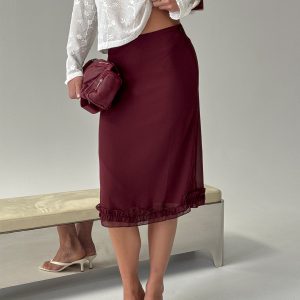Rosette Frill Midi Skirt Currant
