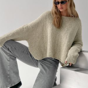Ramy Wide Neck Knit Sweater Olive