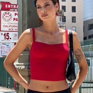 Essentials Ruched Rib Cami Top Red