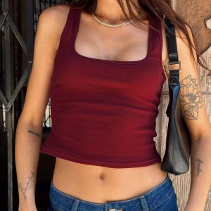 Baseline Square Neck Rib Tank Top Red