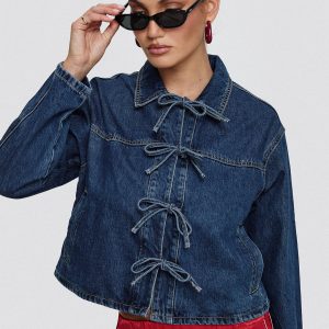 Good On You Bow Detail Jacket Blue Denim