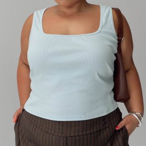 Baseline Square Neck Rib Tank Top Light Blue Curve
