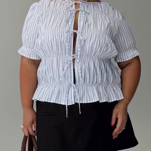 Alistair Bow Tie Top Blue / White Stripe Curve