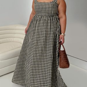 Cartmel Check Maxi Dress Black / Cream Curve