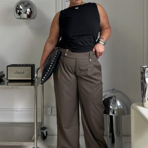 Briellea Thick Waistband Pant Pinstripe Curve