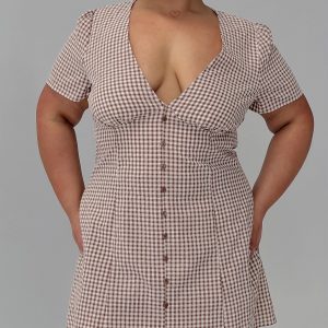 Loveliness Playsuit Brown Check Curve