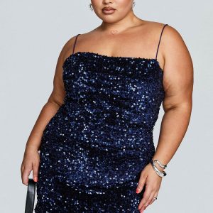 Layney Sequin Mini Dress Navy Curve