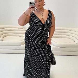 Nellie Maxi Dress Black Polka Dot Curve