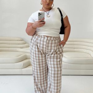 Archer Pants Beige Plaid Curve