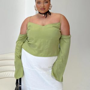 Cold Shoulder Top Green Curve