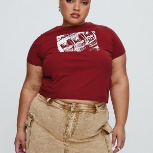 Velveta Low Rise Denim Skirt Camel Curve