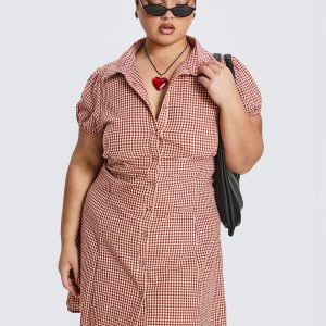 Kavira Tie Bust Shirt Dress Red Gingham Curve