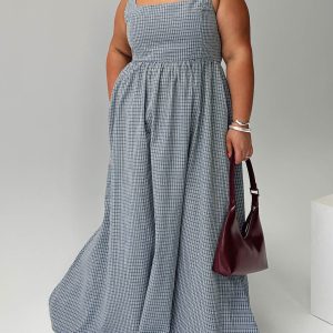 Cartmel Check Maxi Dress Navy Curve
