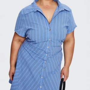 Saydie Button Down Mini Dress Blue Stripe Curve