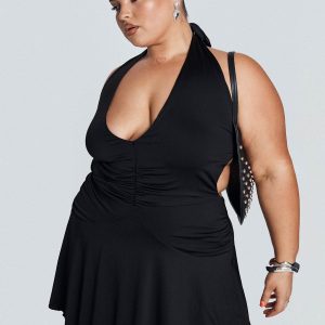 Maeva Halter Mini Dress Black Curve