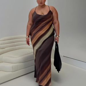 Otillie Maxi Dress Brown Multi Curve