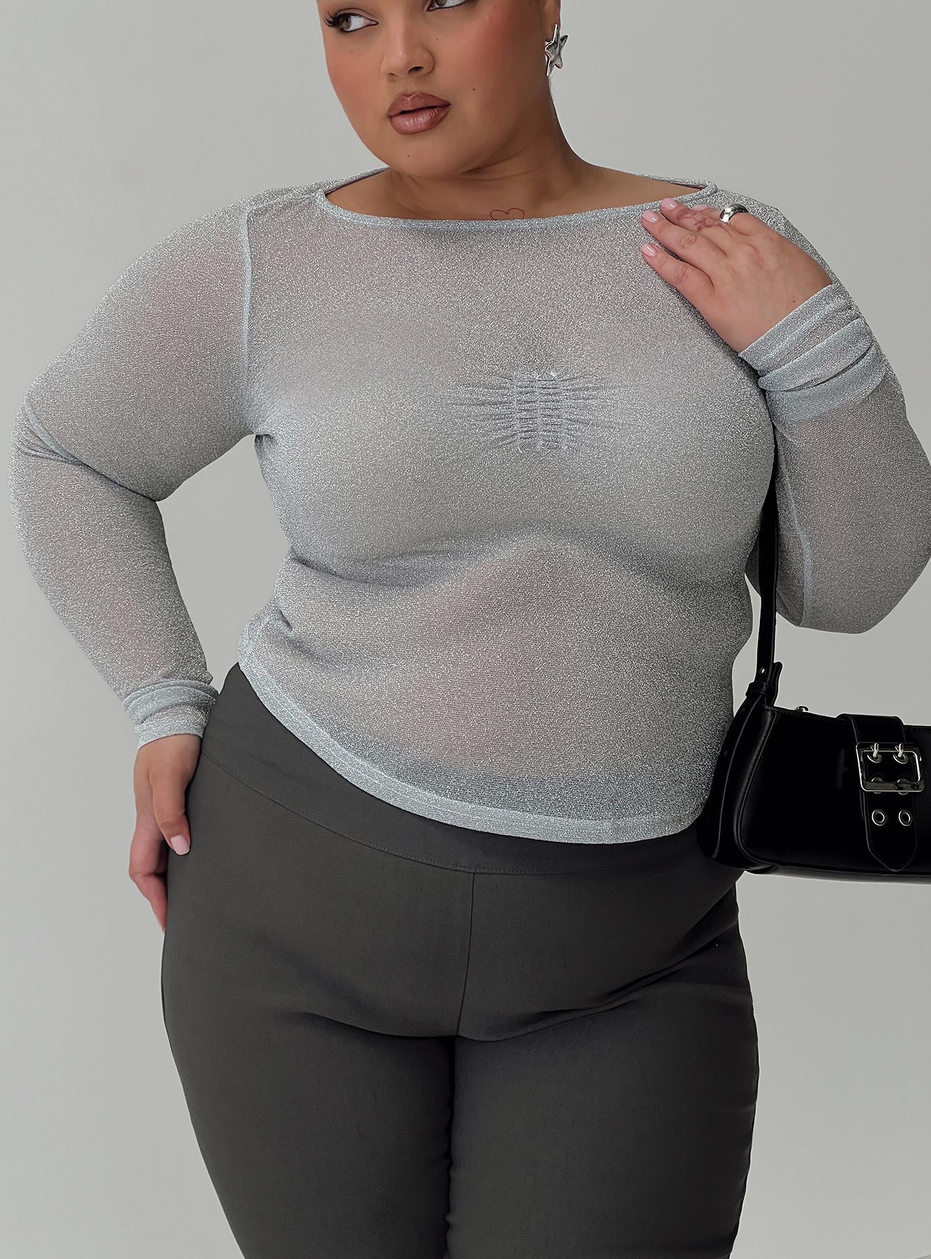 Crystal Clear Long Sleeve Mesh Top Silver - Image 5