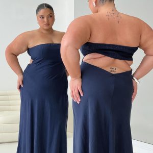 Yahir Strapless Maxi Dress Navy Curve