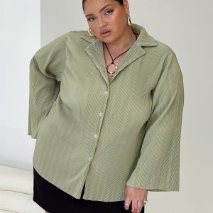 Louie Pleated Shirt Sage Curve