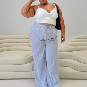 Holiday Tie Front Pant Blue / White Stripe Curve