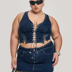 Popular Low Rise Mini Skirt Mid Blue Wash Curve