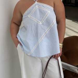 Jezabele Halter Top Blue Stripe Curve