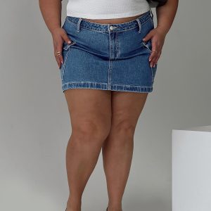 Zakai Cargo Denim Mini Skirt Mid Blue Curve