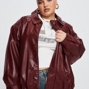 Devija Faux Leather Jacket Burgundy Curve