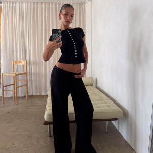 Gavrielle Jersey Wide Leg Pants Black