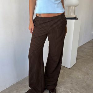 Khane Low Rise Wide Leg Pant Brown Pinstripe