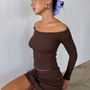 Baseline Off Shoulder Top Brown