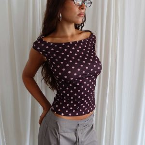 Cheirosa Off Shoulder Top Chocolate / Pink