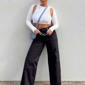 Luna Mid Rise Cargo Pants Black