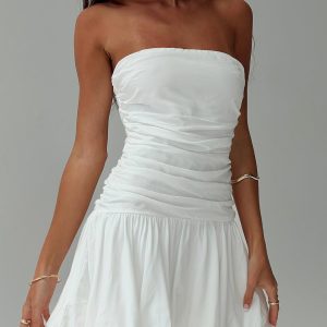 Glamour Girl Strapless Bubble Hem Mini Dress White