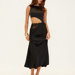 Lareina Cut Out Lace Maxi Dress Black