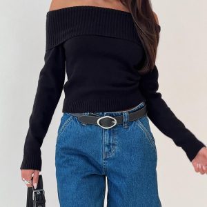 One For Me Off The Shoulder Long Sleeve Sweater Black